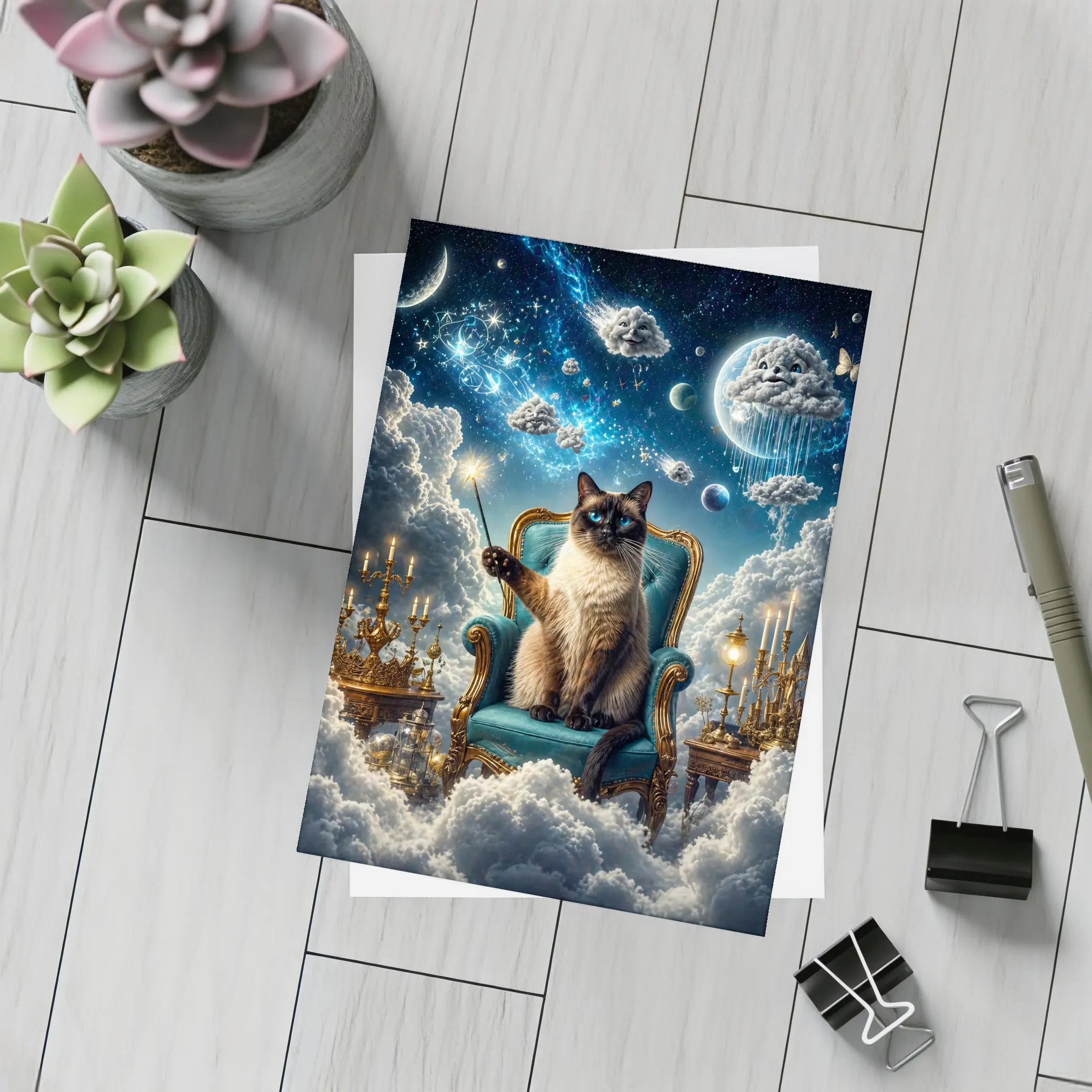 Siamese Cat Wizard Throne Fantasy Sky – Postcards