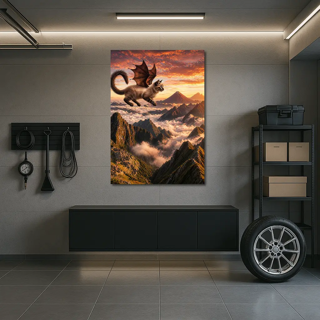 Siamese Dragon Cat Flying Over Mountains – Wall Art