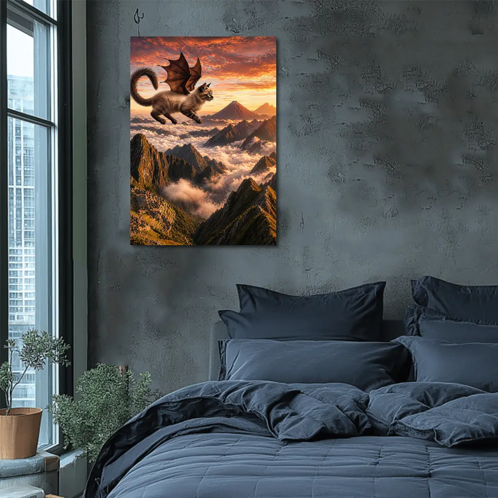 Siamese Dragon Cat Flying Over Mountains – Wall Art