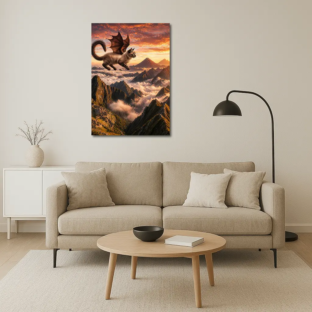Siamese Dragon Cat Flying Over Mountains – Wall Art