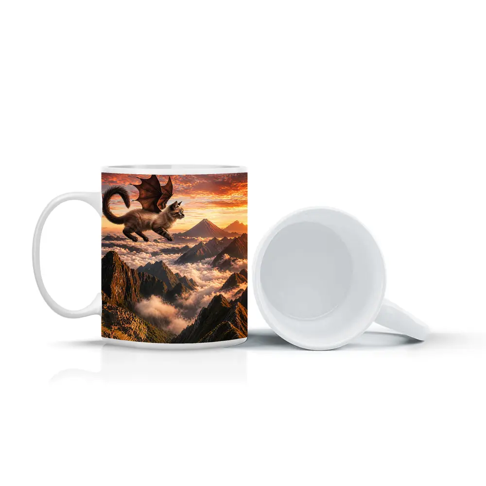 Siamese Dragon Cat Flying Over Mountains – Mugs