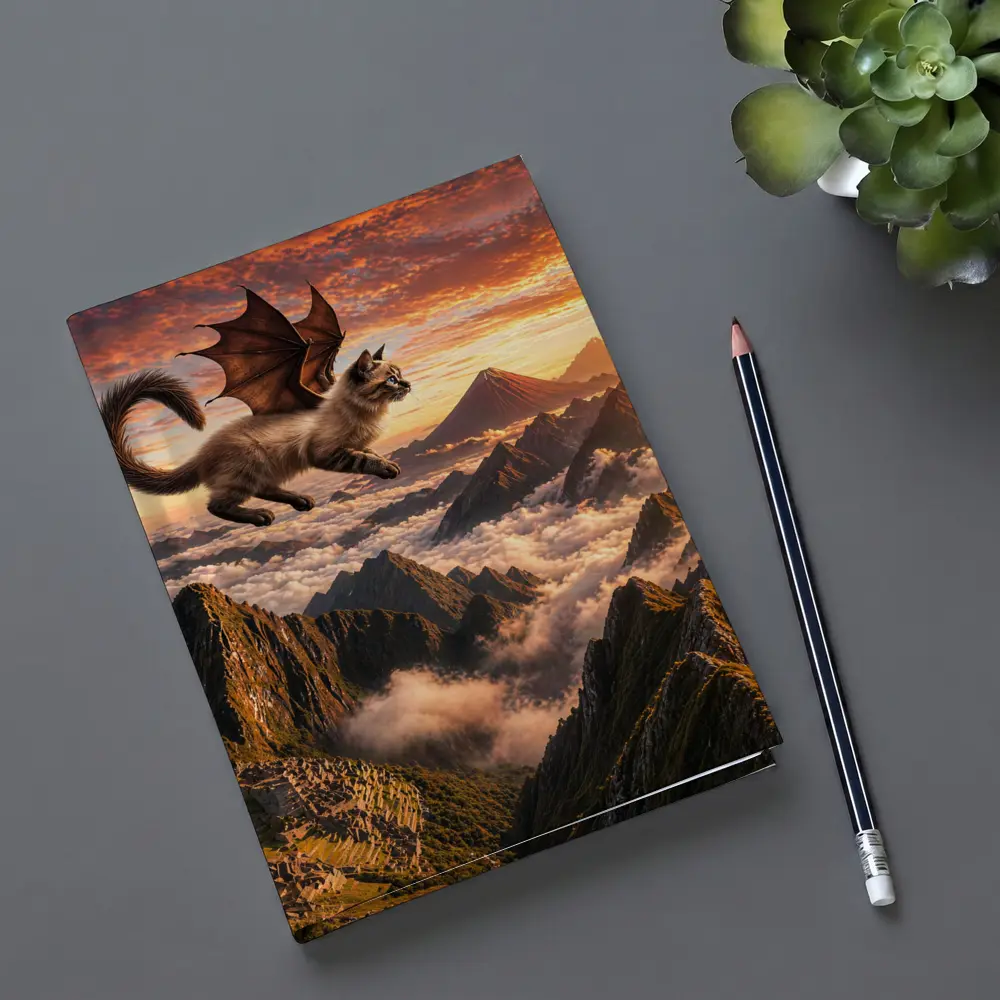 Siamese Dragon Cat Flying Over Mountains – Notebooks