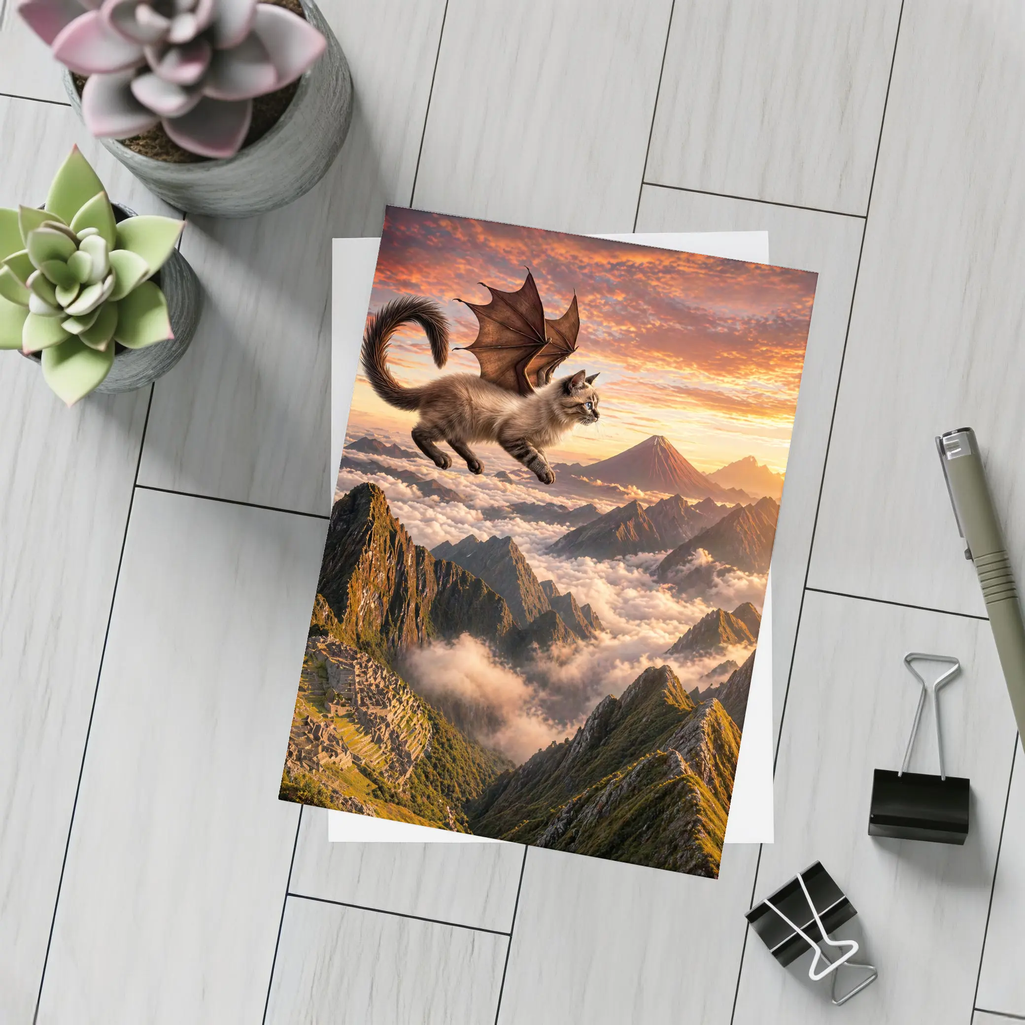 Siamese Dragon Cat Flying Over Mountains – Postcards