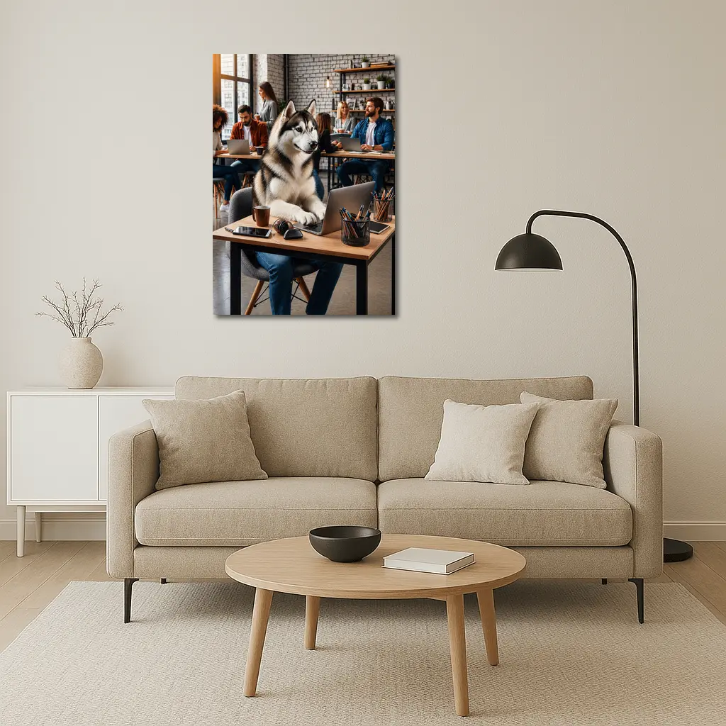 Siberian Husky Working Laptop Coworking Office – Wall Art