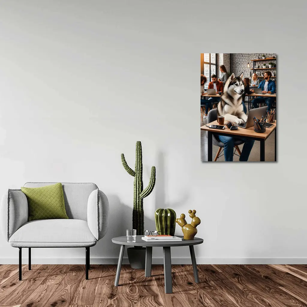 Siberian Husky Working Laptop Coworking Office – Wall Art
