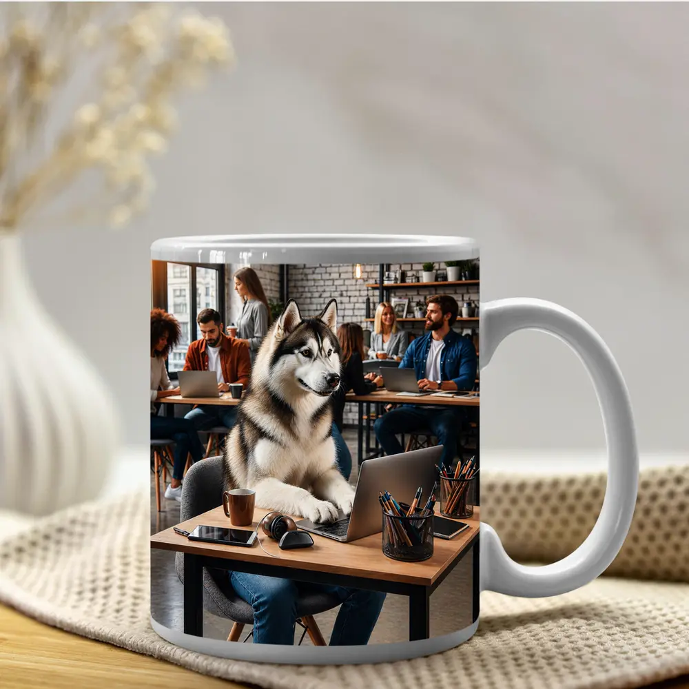 Siberian Husky Working Laptop Coworking Office – Mugs