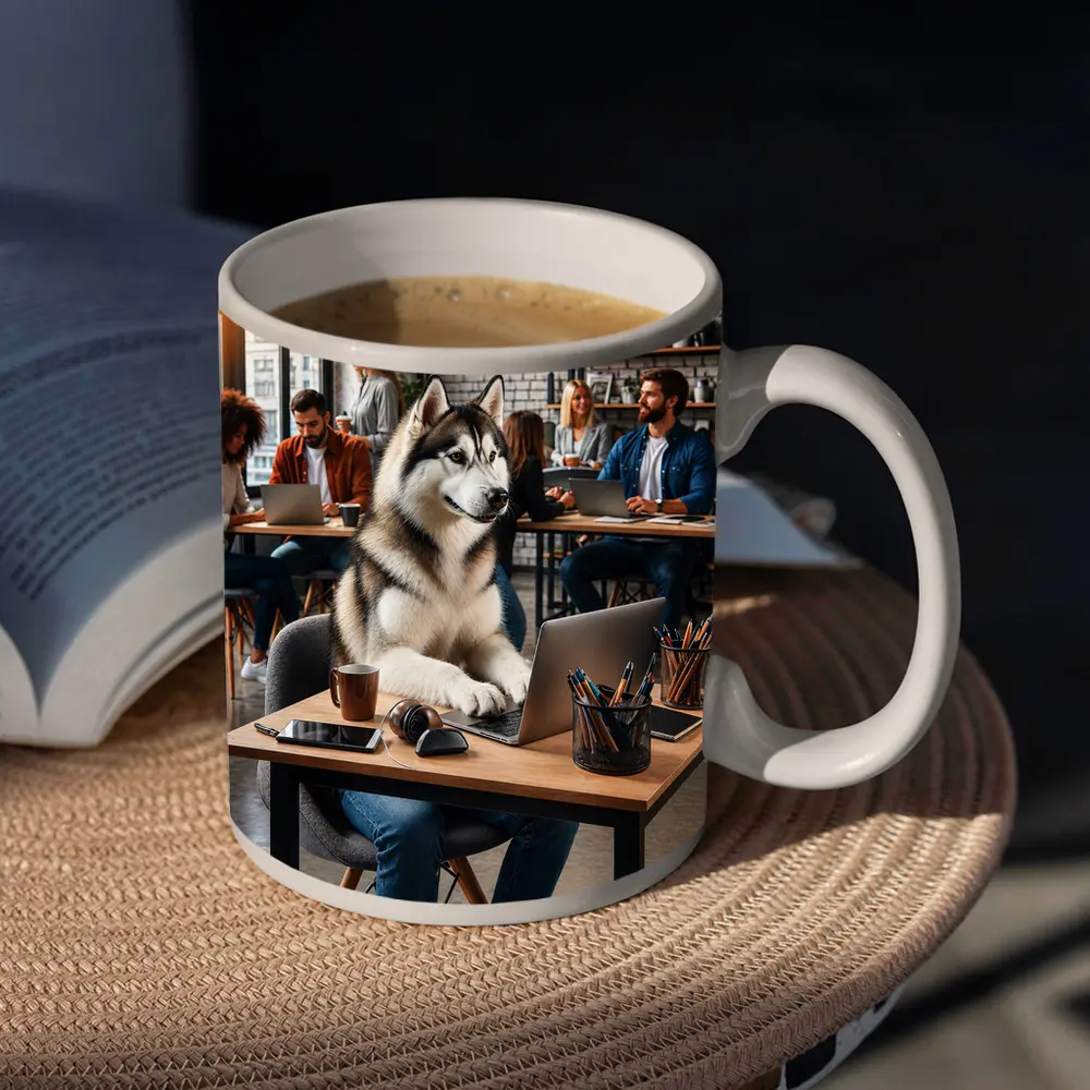Siberian Husky Working Laptop Coworking Office – Mugs