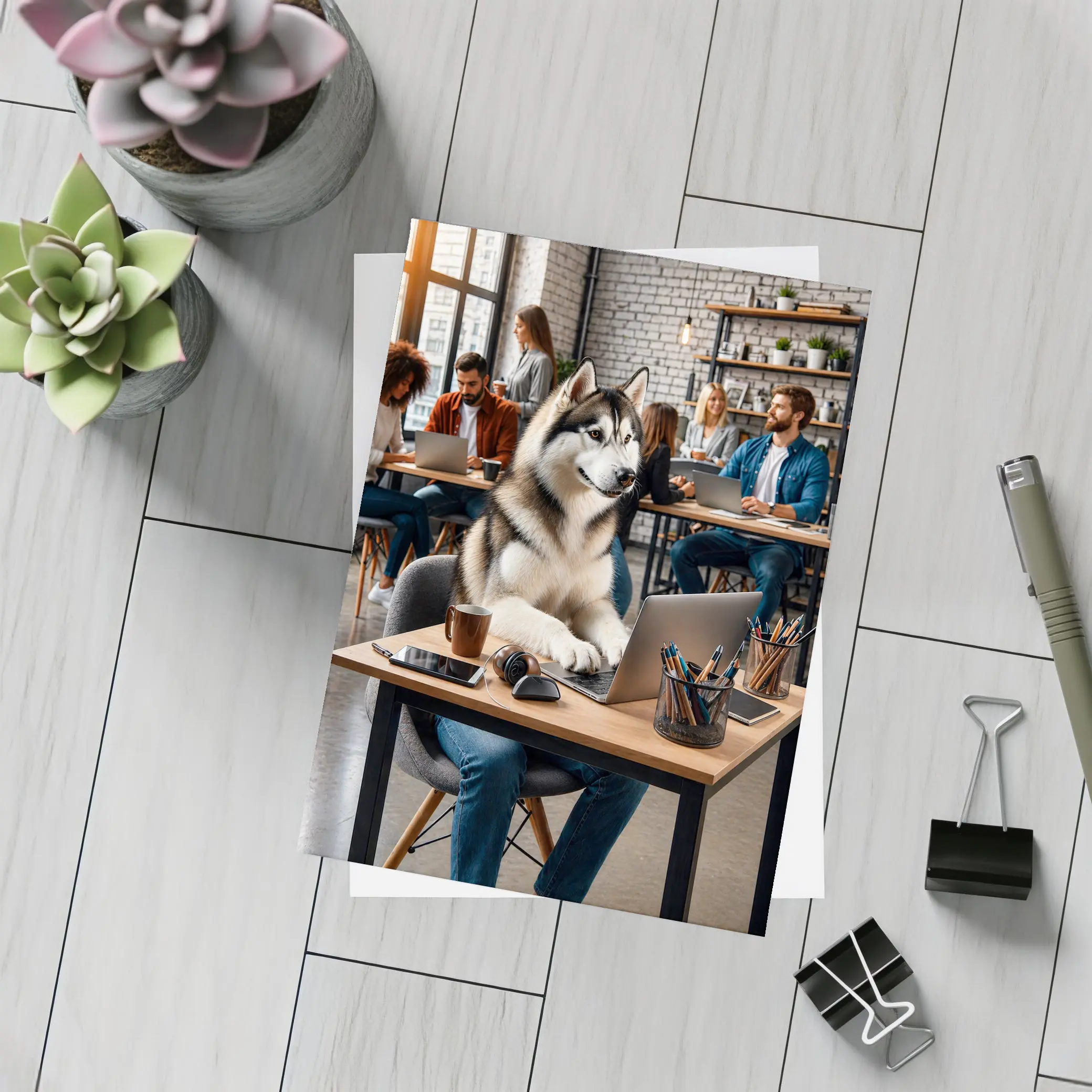 Siberian Husky Working Laptop Coworking Office – Postcards