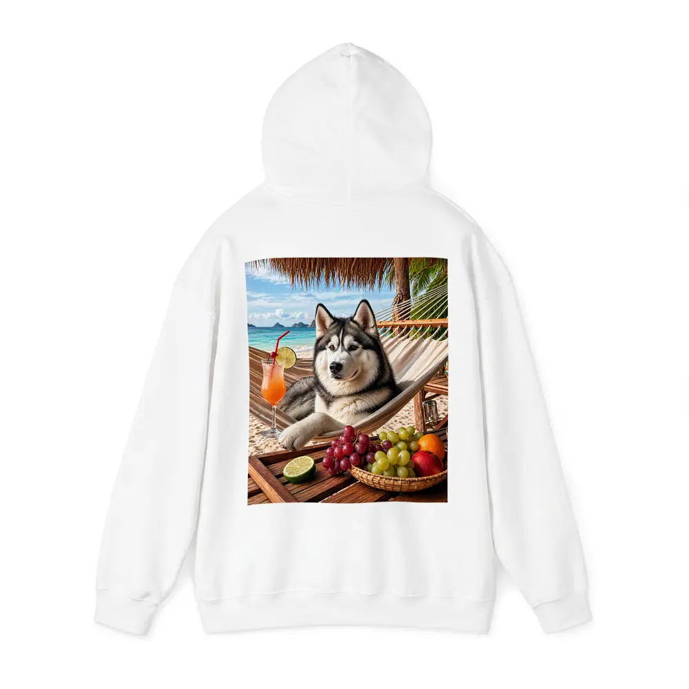 Siberian Husky Relaxing on Beach Hammock – Hoodies