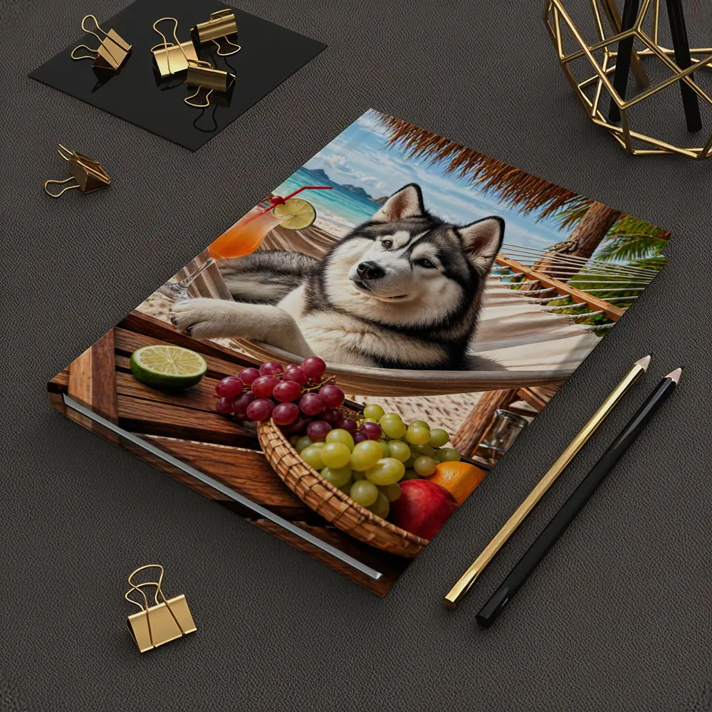 Siberian Husky Relaxing on Beach Hammock – Notebooks