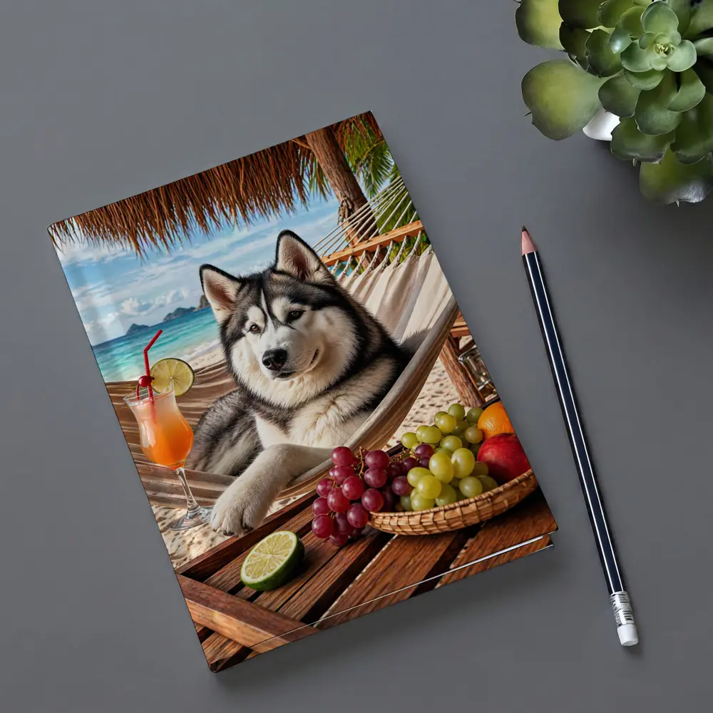 Siberian Husky Relaxing on Beach Hammock – Notebooks