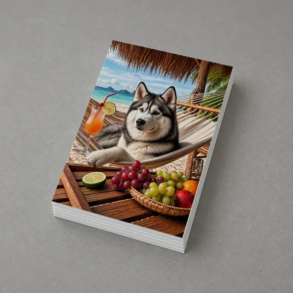Siberian Husky Relaxing on Beach Hammock – Postcards