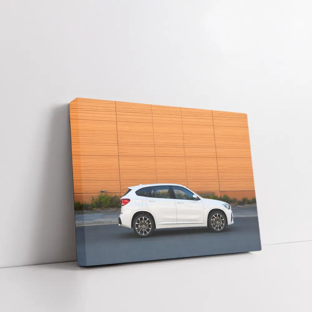 BMW X1 White Side View Orange Wall – Wall Art