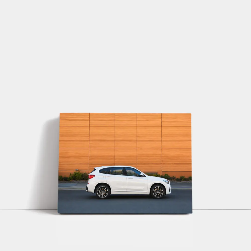 BMW X1 White Side View Orange Wall – Wall Art