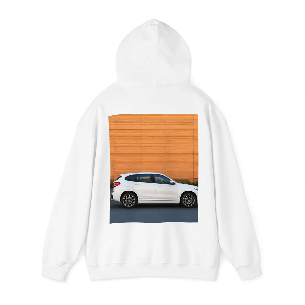BMW X1 White Side View Orange Wall – Hoodies