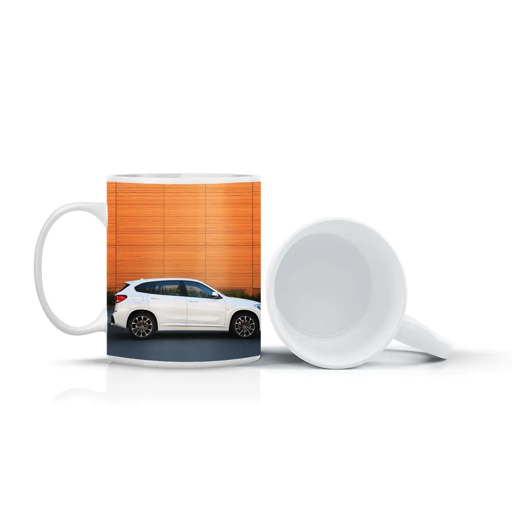 BMW X1 White Side View Orange Wall – Mugs