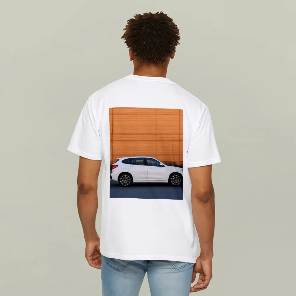 BMW X1 White Side View Orange Wall – T-Shirts