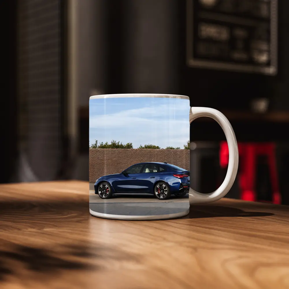 BMW 4 Series Dark Blue Side Street View – Mugs