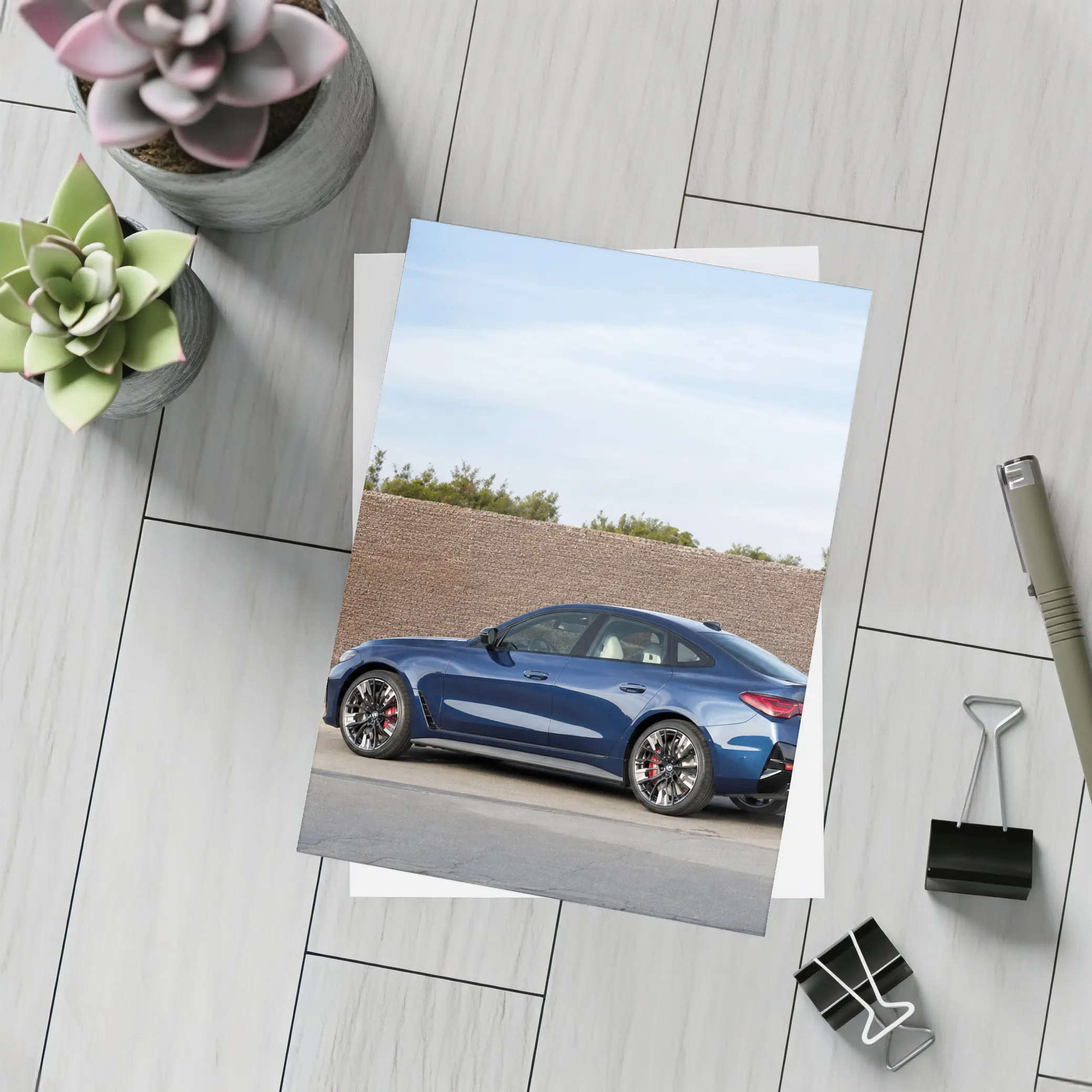 BMW 4 Series Dark Blue Side Street View – Postcards