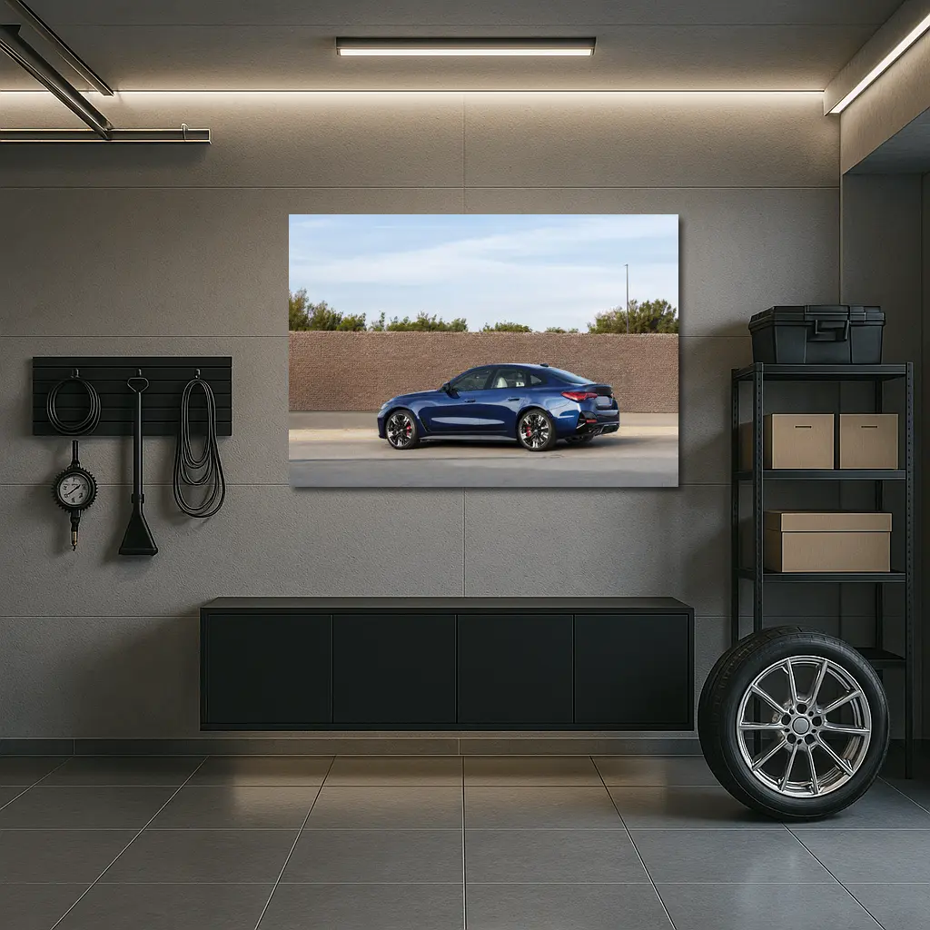 BMW 4 Series Dark Blue Side Street View – Wall Art