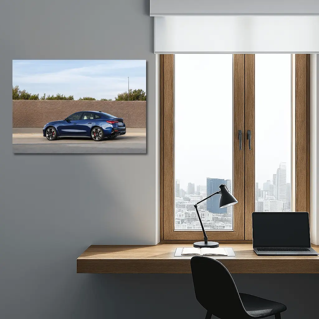 BMW 4 Series Dark Blue Side Street View – Wall Art