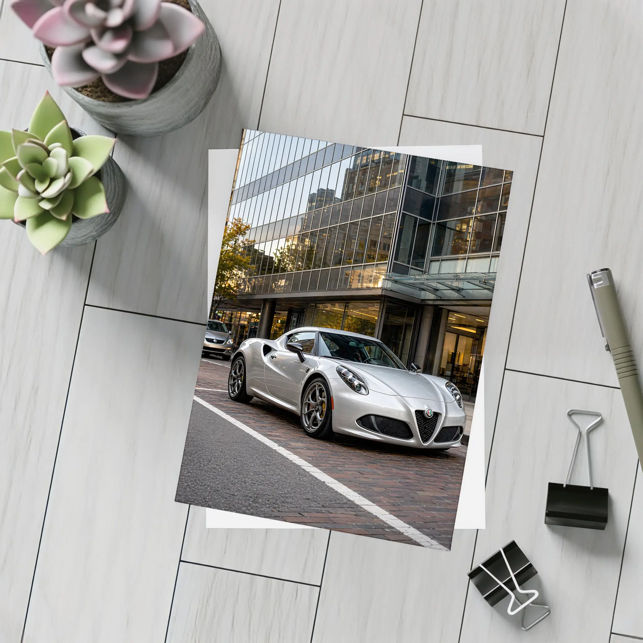 Alfa Romeo 4C Silver Urban City Street – Postcards
