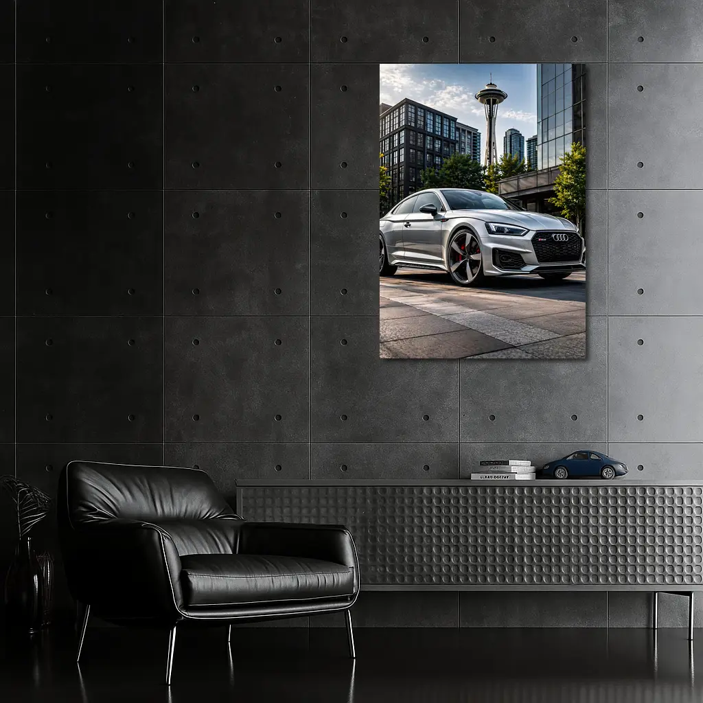 Audi RS5 Silver Coupe Seattle Space Needle – Wall Art