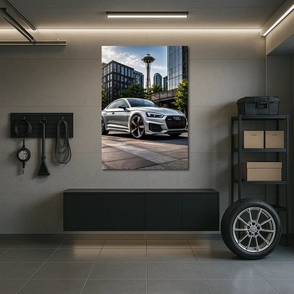 Audi RS5 Silver Coupe Seattle Space Needle – Wall Art