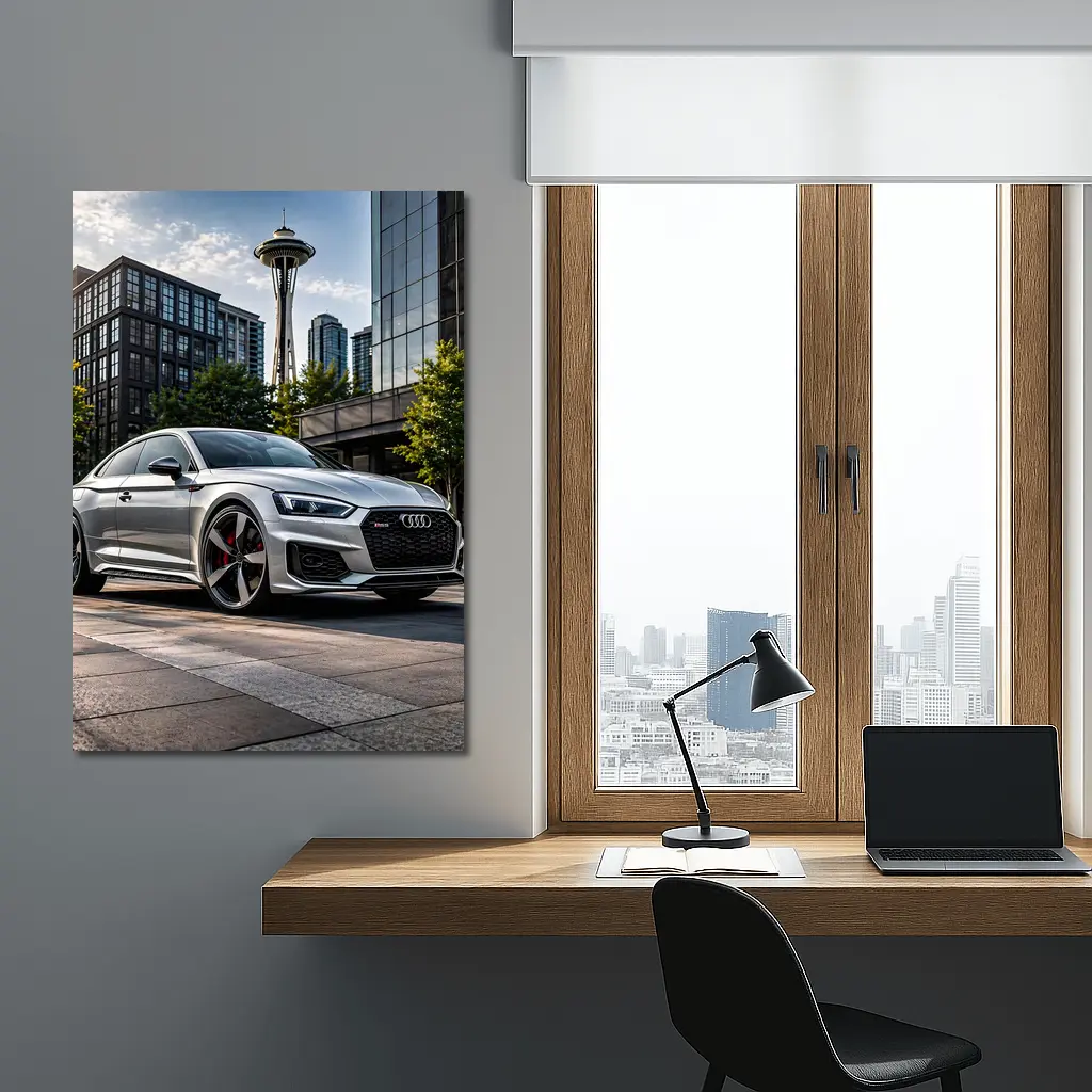 Audi RS5 Silver Coupe Seattle Space Needle – Wall Art