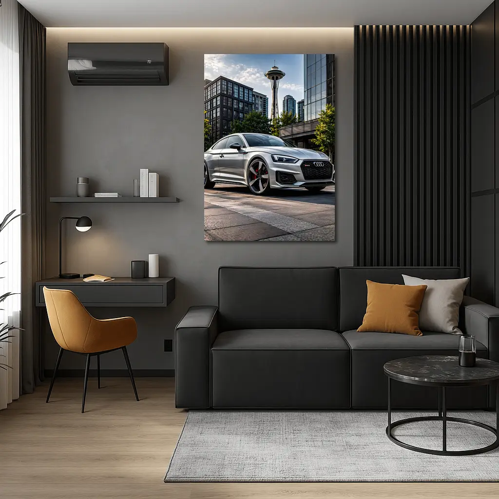 Audi RS5 Silver Coupe Seattle Space Needle – Wall Art