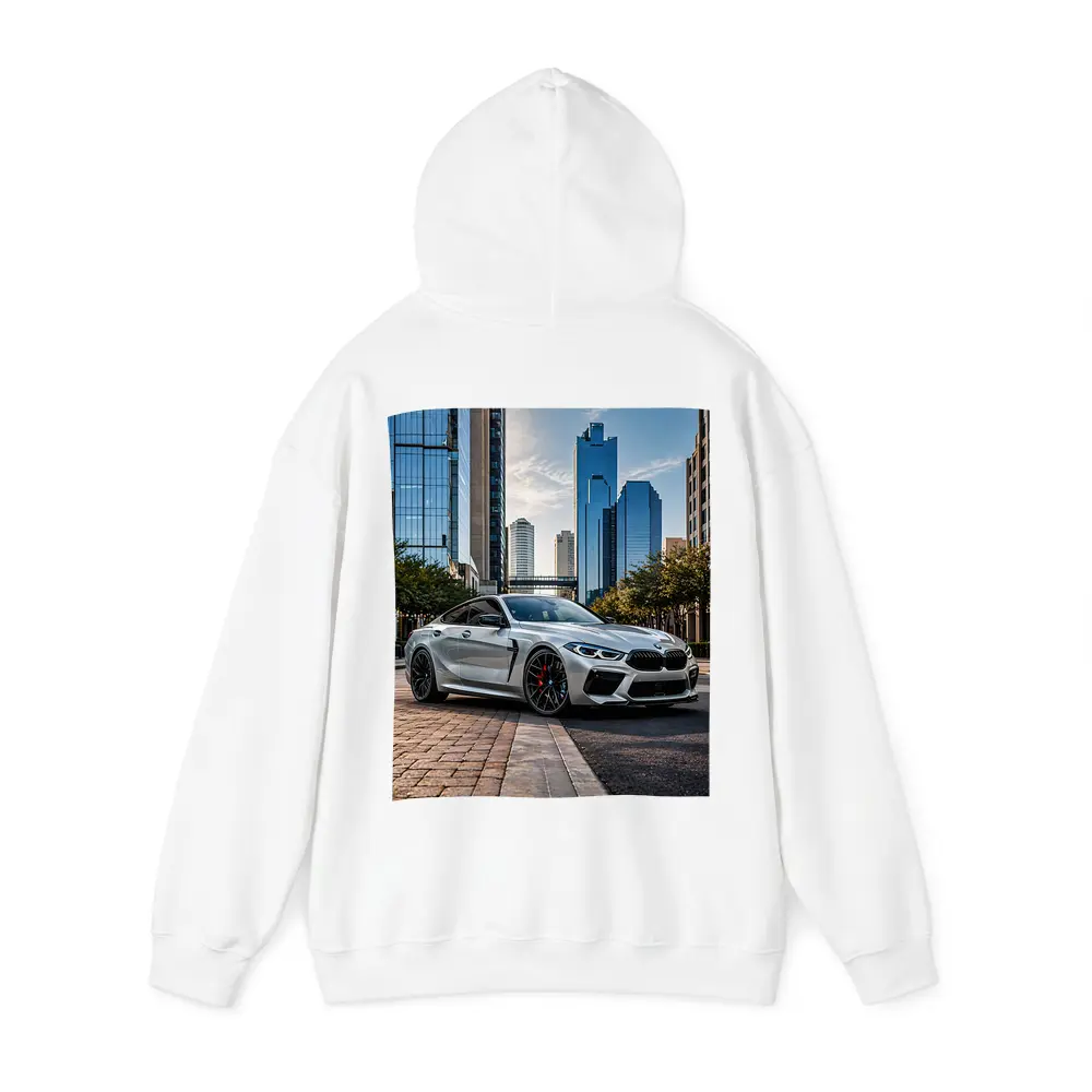 BMW M8 Silver Coupe City Skyline – Hoodies