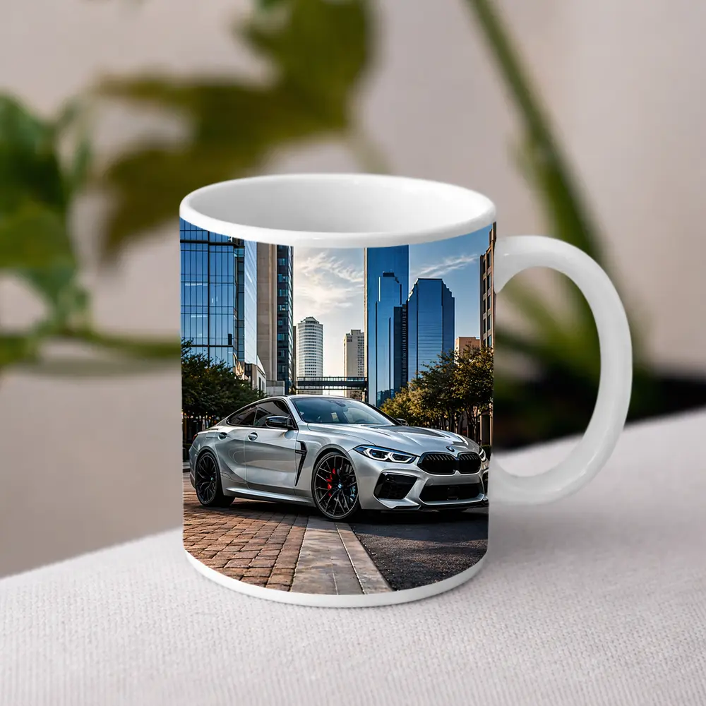 BMW M8 Silver Coupe City Skyline – Mugs