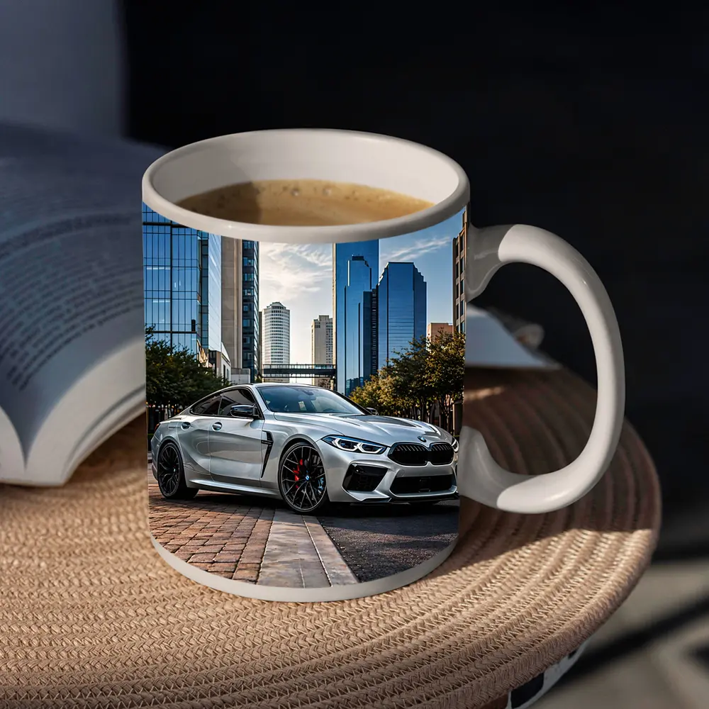 BMW M8 Silver Coupe City Skyline – Mugs