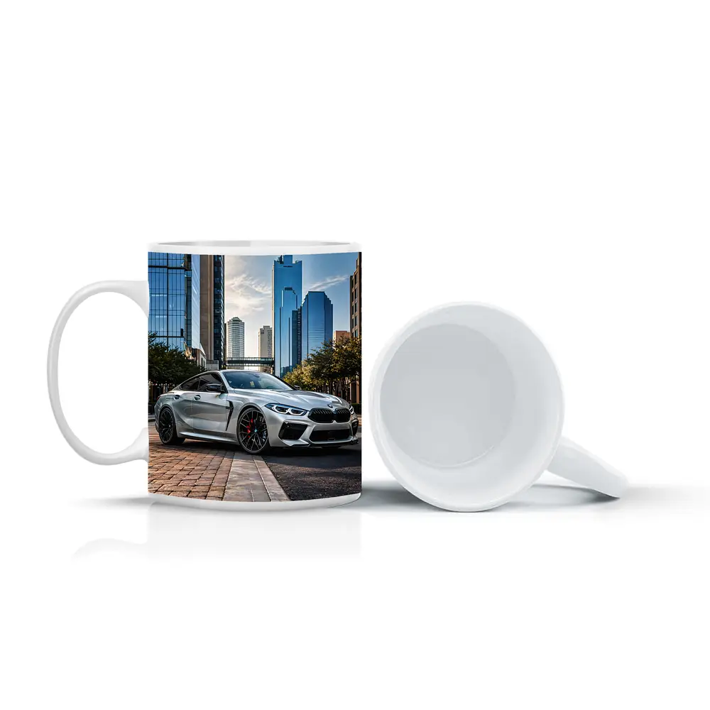 BMW M8 Silver Coupe City Skyline – Mugs