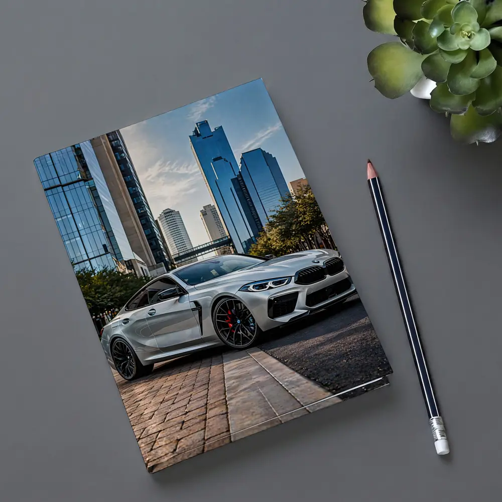 BMW M8 Silver Coupe City Skyline – Notebooks