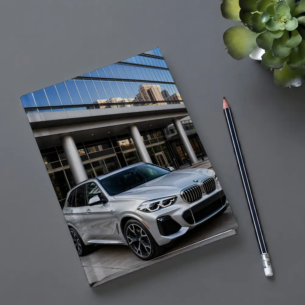 BMW X5 Silver SUV Urban Building Background – Notebooks