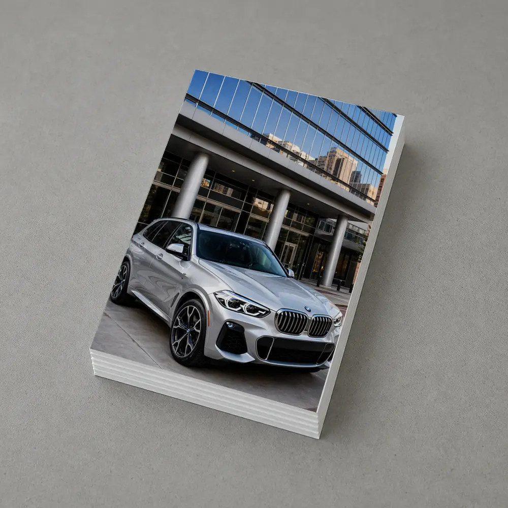 BMW X5 Silver SUV Urban Building Background – Postcards