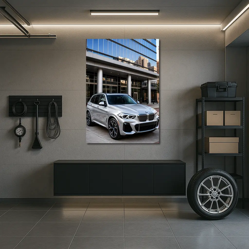 BMW X5 Silver SUV Urban Building Background – Wall Art