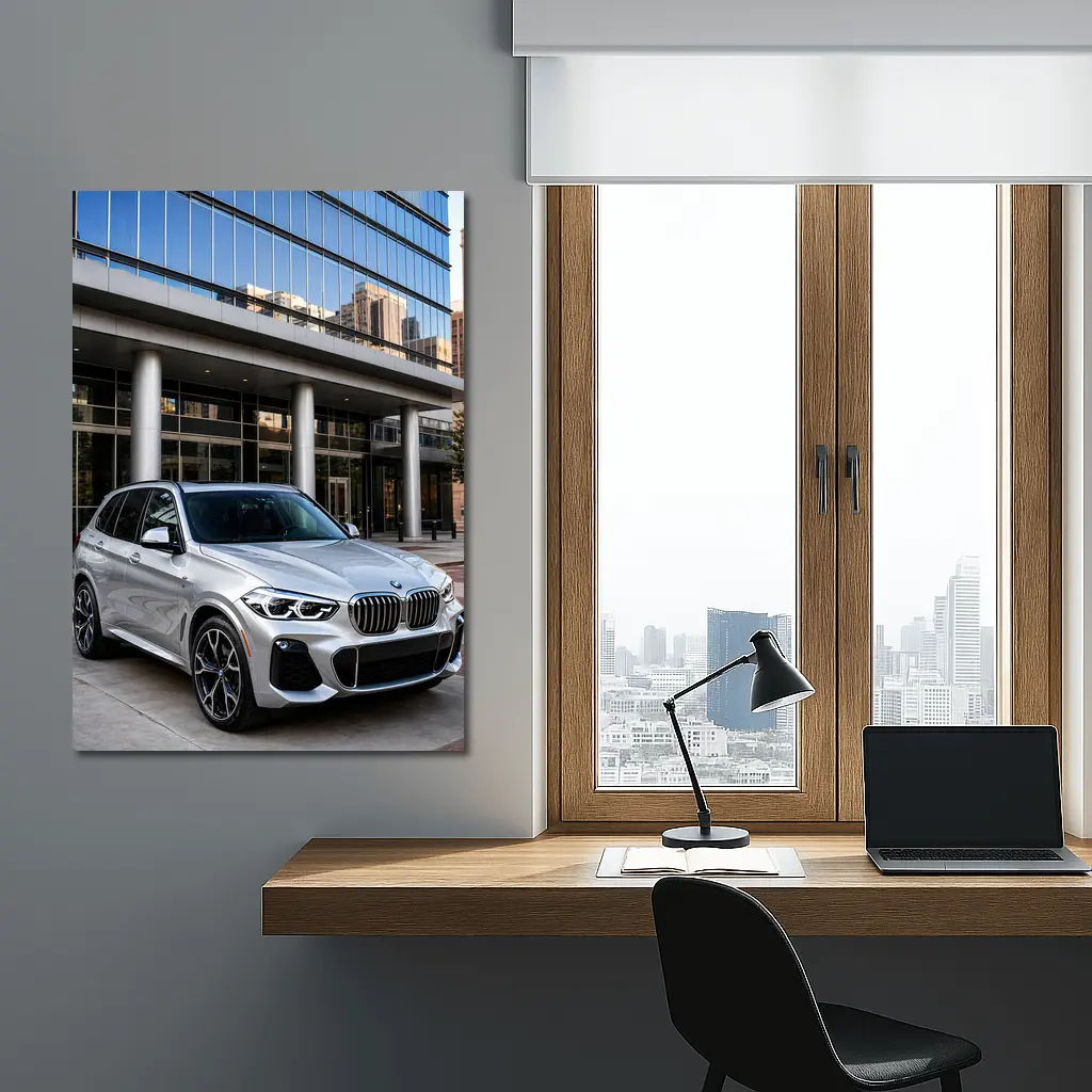 BMW X5 Silver SUV Urban Building Background – Wall Art