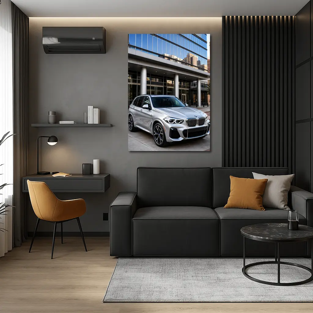 BMW X5 Silver SUV Urban Building Background – Wall Art