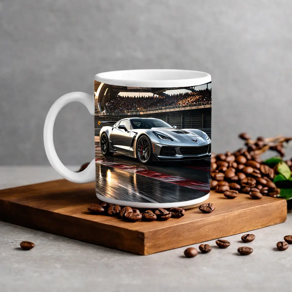 Chevrolet Corvette Silver Race Track Sunset – Mugs