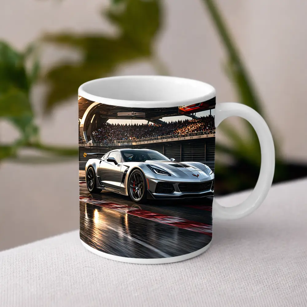 Chevrolet Corvette Silver Race Track Sunset – Mugs