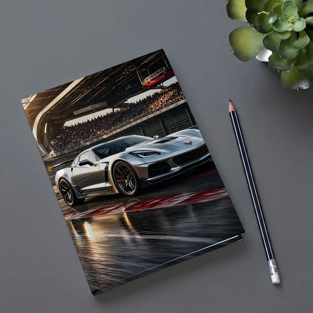 Chevrolet Corvette Silver Race Track Sunset – Notebooks
