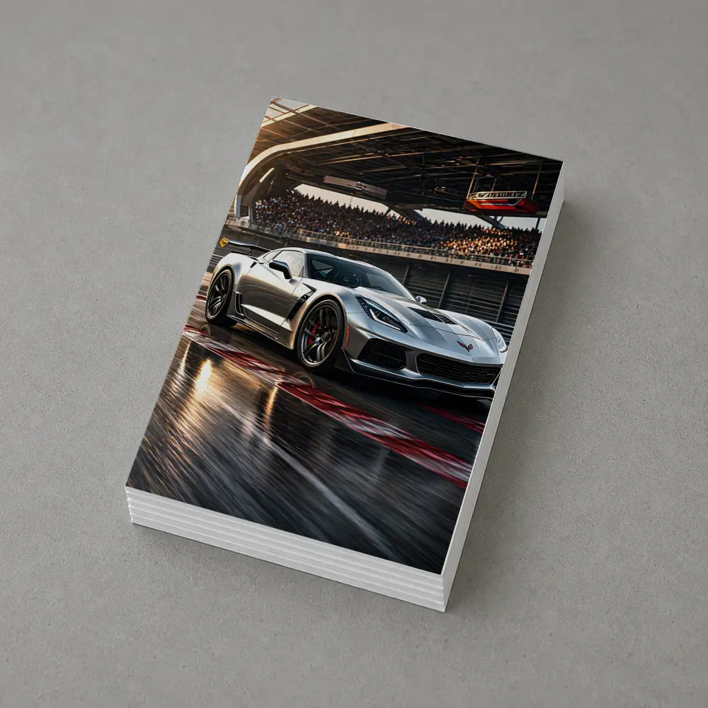 Chevrolet Corvette Silver Race Track Sunset – Postcards