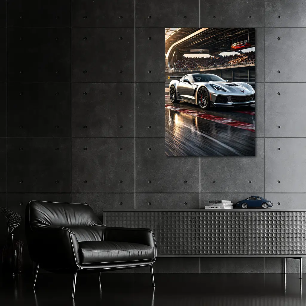 Chevrolet Corvette Silver Race Track Sunset – Wall Art