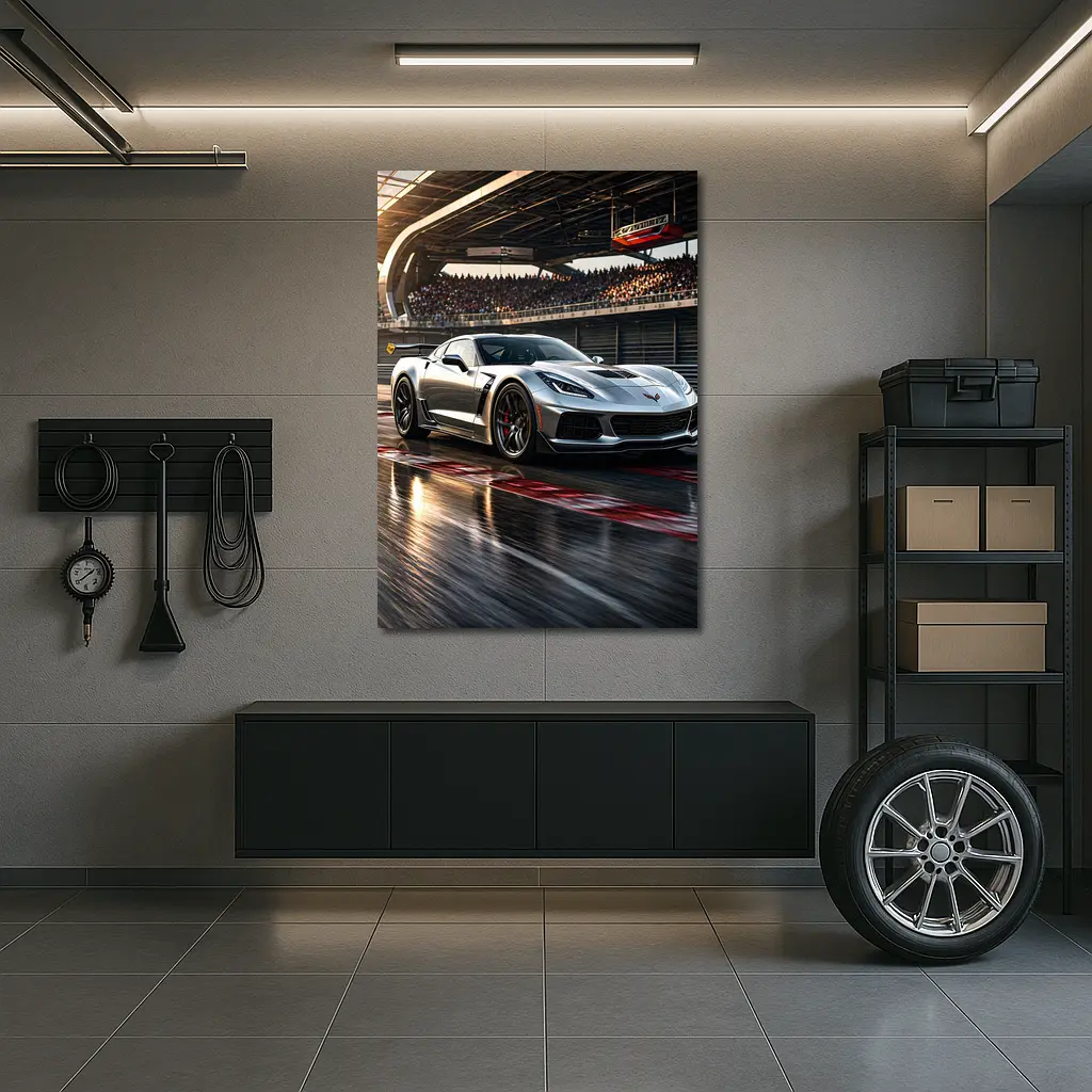 Chevrolet Corvette Silver Race Track Sunset – Wall Art