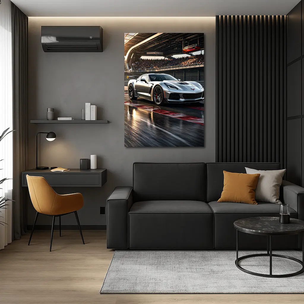 Chevrolet Corvette Silver Race Track Sunset – Wall Art