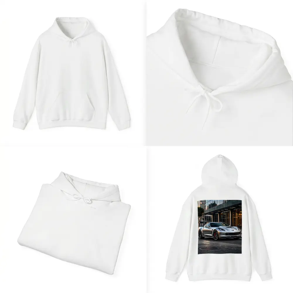 Chevrolet Corvette Silver Urban City Setting – Hoodies