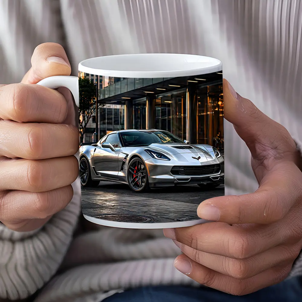 Chevrolet Corvette Silver Urban City Setting – Mugs