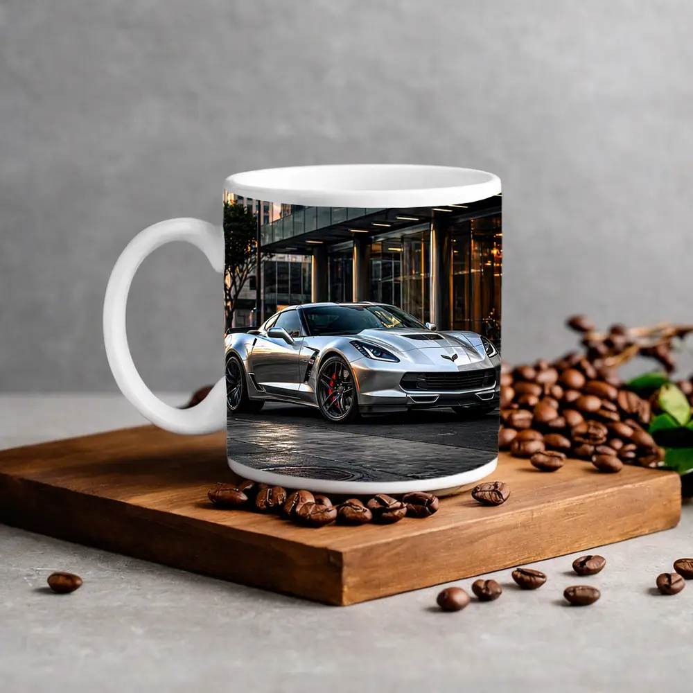 Chevrolet Corvette Silver Urban City Setting – Mugs